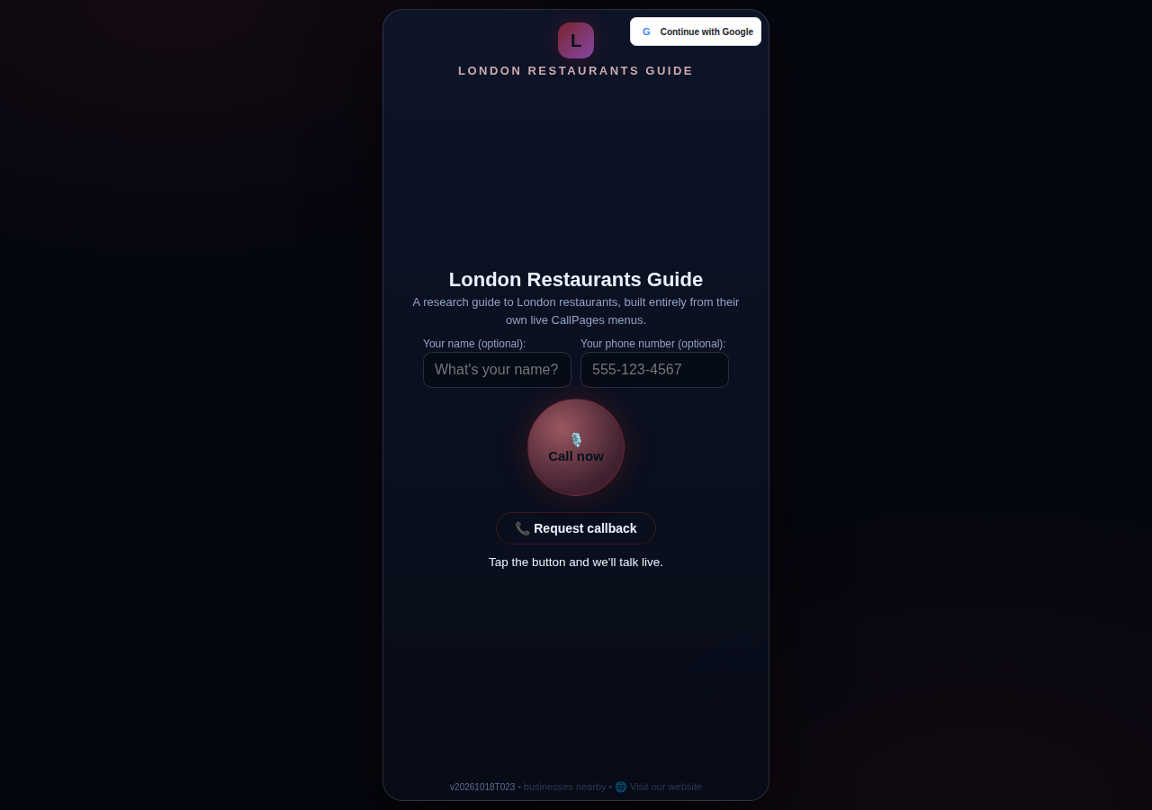 The London restaurants guide home on CallPages: hundreds of member restaurants organized by cuisine and neighborhood, whose agent now knows every member