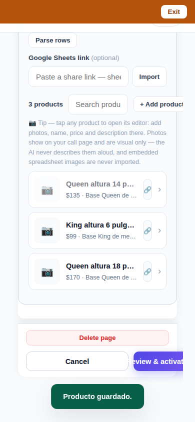 A hidden product's public page showing 'Agotado' with similar products offered below