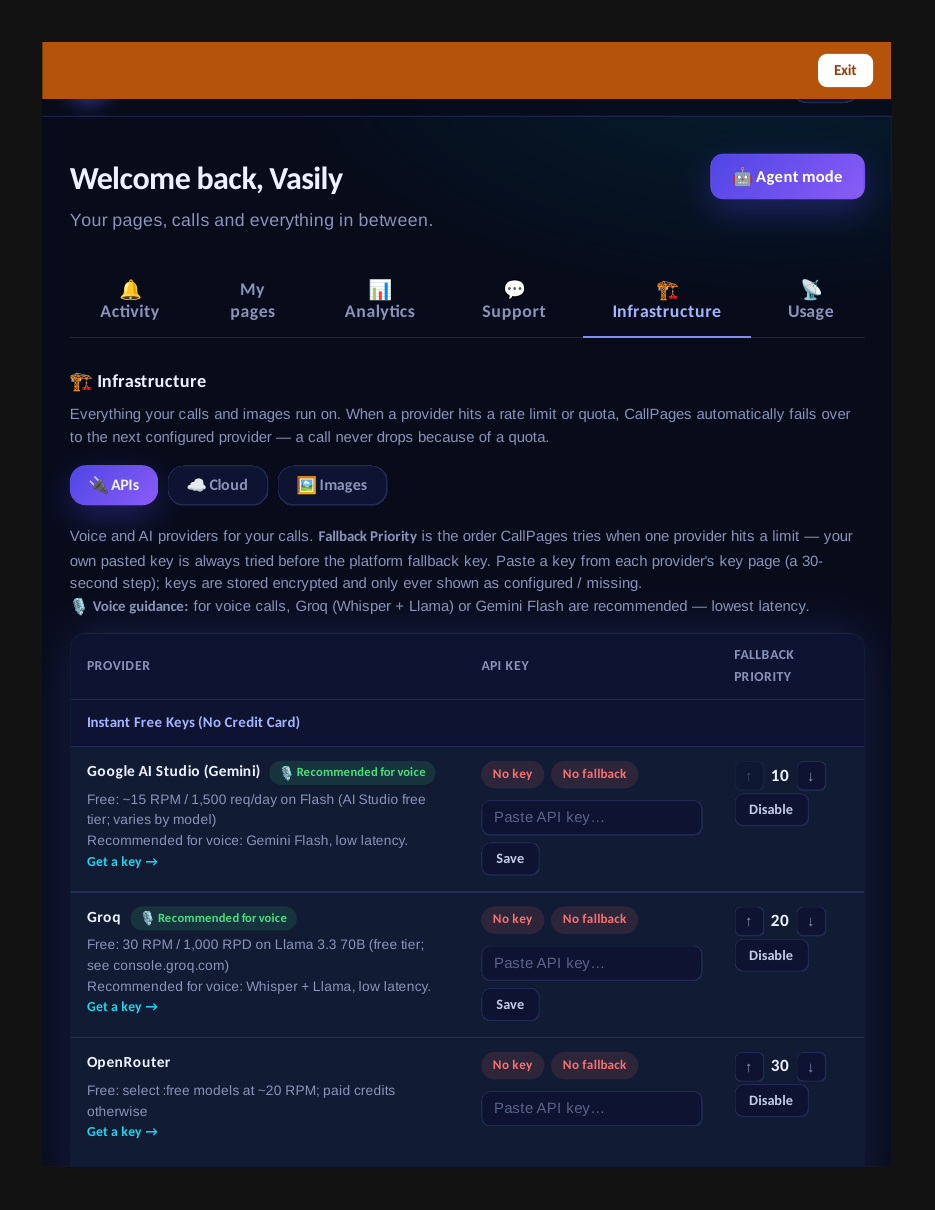 Quota-proof calls: automatic failover across AI providers, with your own keys first