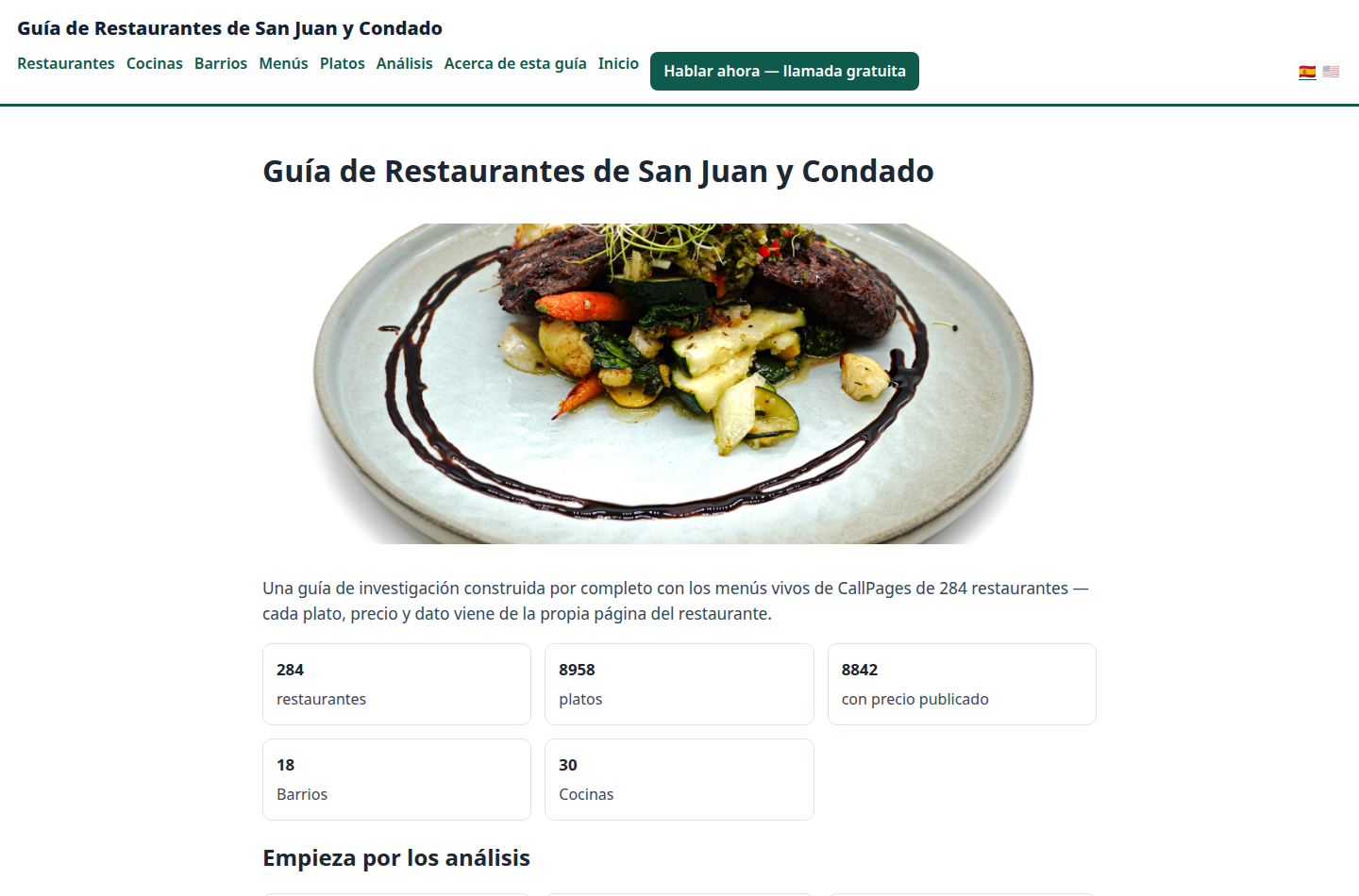 The San Juan–Condado guide home: 284 restaurants, 8,958 dishes, 8,842 with a published price