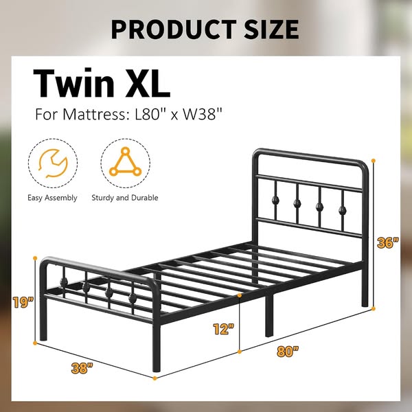 Twin XL cabecera negra metal